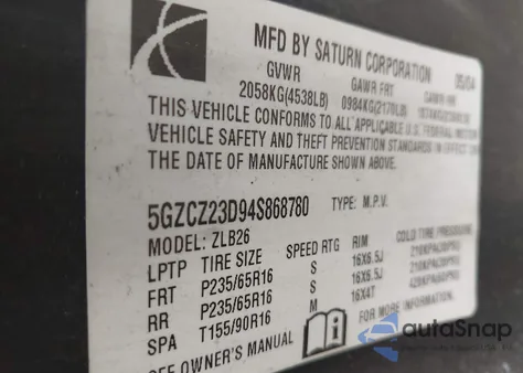 2004 Saturn Vue 4 Cyl from USA, damaged, VIN 5GZCZ23D94S868780